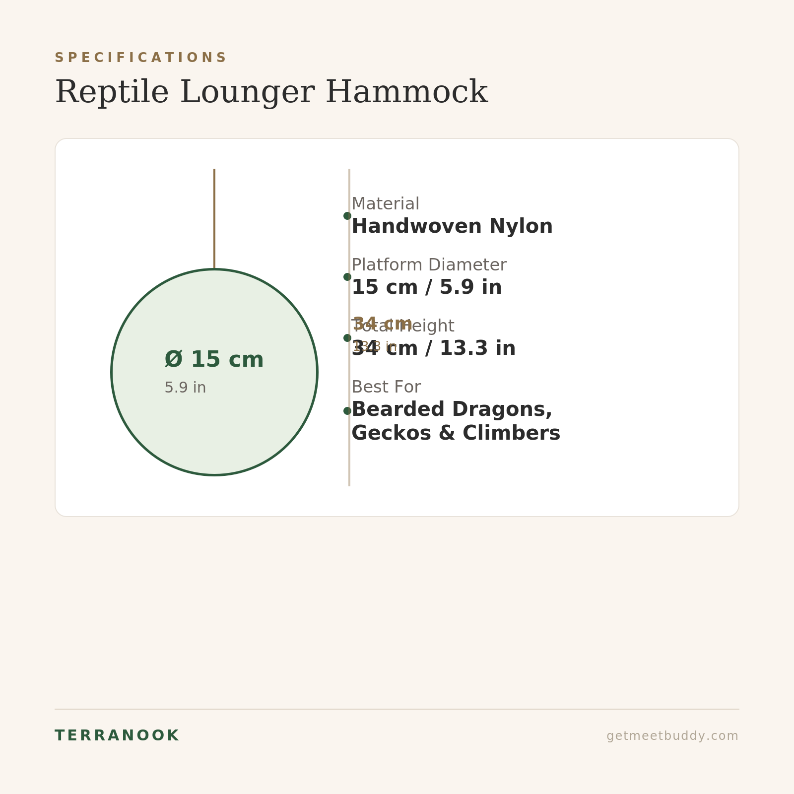 Reptile hammock dimensions - 15cm platform, 34cm height