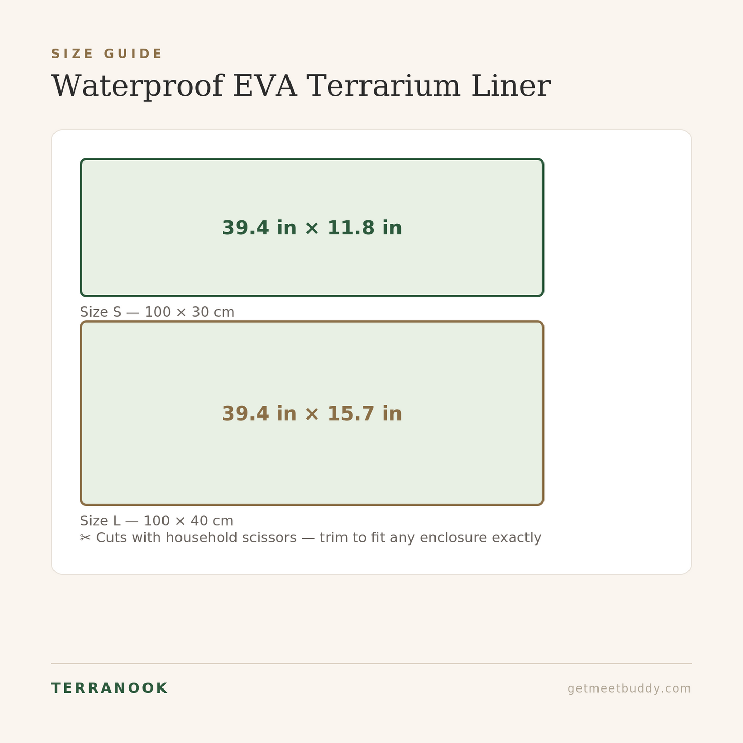 EVA terrarium liner size guide - two sizes available