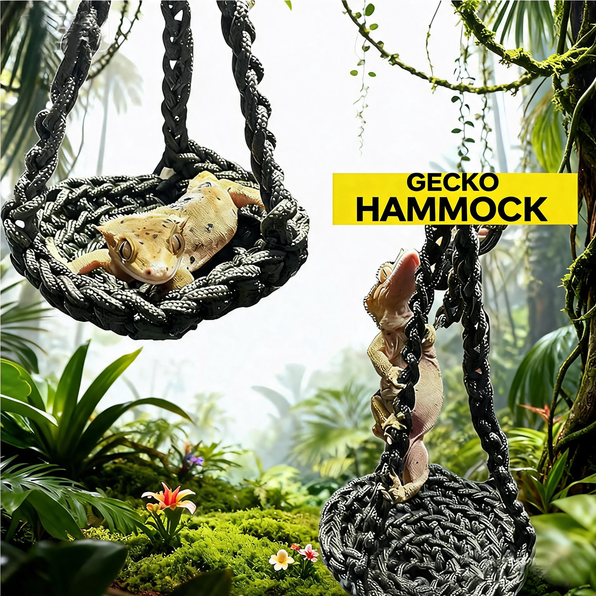 Reptile lounger hammock hanging in terrarium