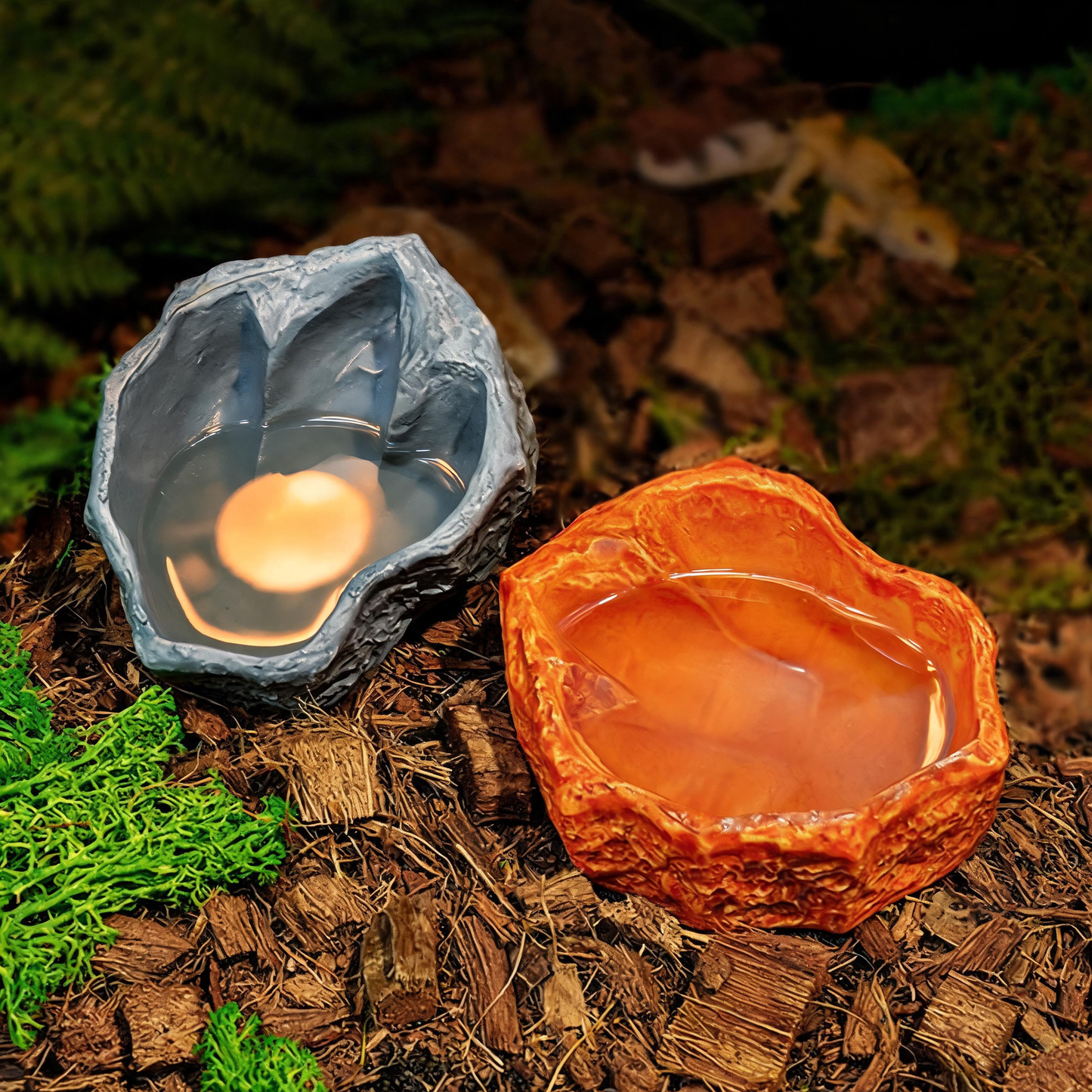 RockDish Water & Food Bowl Set — Natural Style Resin (2-Pack)